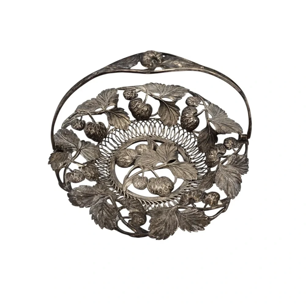 Antique Victorian Silver Plate Strawberry Handled Bon‎ Bon Basket